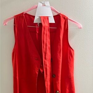 Mango 100% Linen Button Down Sleeveless Red Dress
